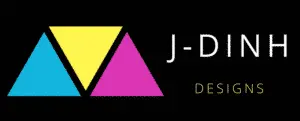 J-Dinh Designs logo featuring three colored triangles.